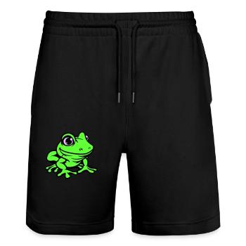 Frog Comic - Stanley/Stella Trainer Unisex Organic Jogging Shorts - black - Front - Nik (191cm) & Marisol (170cm)
