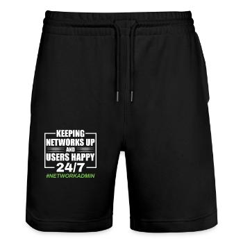 Network Administrator Network Engineer - Stanley/Stella Trainer Unisex Organic Jogging Shorts - black - Front - Nik (191cm) & Marisol (170cm)