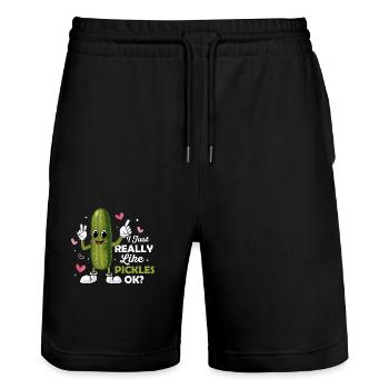 I Just Really Like Pickles, Ok? Cucumber Vegan Pic - Stanley/Stella Unisex Bio Joggingshorts Trainer  - Schwarz - Vorne - Nik (191cm) & Marisol (170cm)