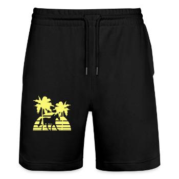 Pferd Reiten Linien Reiter Sonne Palmen Silhouette - Stanley/Stella Unisex Bio Joggingshorts Trainer  - Schwarz - Vorne - Nik (191cm) & Marisol (170cm)
