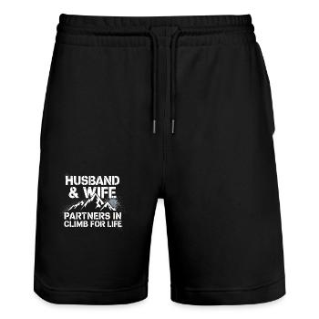 Fun Climbing Partnership for Couples - Stanley/Stella Trainer Unisex Organic Jogging Shorts - black - Front - Nik (191cm) & Marisol (170cm)