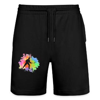 Hockey Players Hockey - Stanley/Stella Trainer Unisex Organic Jogging Shorts - black - Front - Nik (191cm) & Marisol (170cm)
