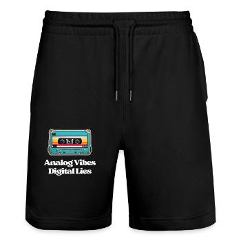 Analog Vibes, Digital Lies - Stanley/Stella Trainer Unisex Organic Jogging Shorts - black - Front - Nik (191cm) & Marisol (170cm)