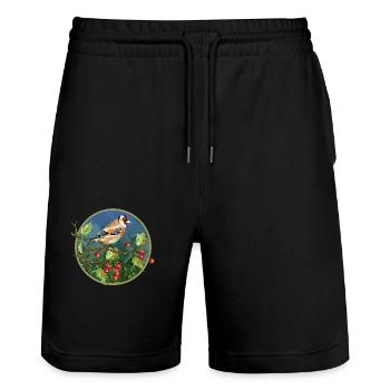 Bunter Vogel - Stanley/Stella Unisex Bio Joggingshorts Trainer  - Schwarz - Vorne - Nik (191cm) & Marisol (170cm)