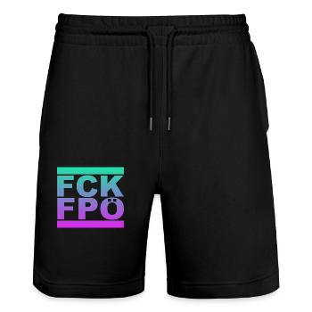 FCK FPÖ - Zeichen setzen gegen Rechts - Stanley/Stella Unisex Bio Joggingshorts Trainer  - Schwarz - Vorne - Nik (191cm) & Marisol (170cm)