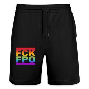 FCK FPÖ - LGBTQ Regenbogenfarben - Stanley/Stella Unisex Bio Joggingshorts Trainer  - Schwarz - Vorne - Nik (191cm) & Marisol (170cm)