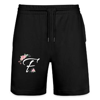 Buchstabe f Blumen - Stanley/Stella Unisex Bio Joggingshorts Trainer  - Schwarz - Vorne - Nik (191cm) & Marisol (170cm)