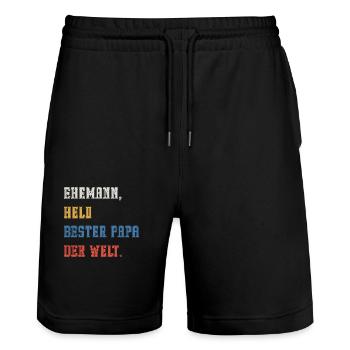 ÉPOUX, HÉROS MEILLEUR PAPA DU MONDE. - Short de jogging bio TRAINER Stanley/Stella unisexe - noir - Devant - Nik (191cm) & Marisol (170cm)