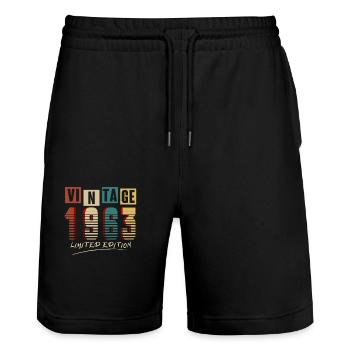 Vintage 1963: Limited Edition - 62nd Anniversary. - Stanley/Stella Trainer Unisex Organic Jogging Shorts - black - Front - Nik (191cm) & Marisol (170cm)