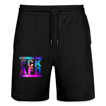 FCK AFD - Setting an example against the right, against Nazis - Stanley/Stella Trainer Unisex Organic Jogging Shorts - black - Front - Nik (191cm) & Marisol (170cm)