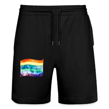 LGBT-Flagge - Stanley/Stella Unisex Bio Joggingshorts Trainer  - Schwarz - Vorne - Nik (191cm) & Marisol (170cm)