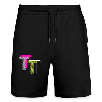 Buchstabe T - Stanley/Stella Unisex Bio Joggingshorts Trainer  - Schwarz - Vorne - Nik (191cm) & Marisol (170cm)