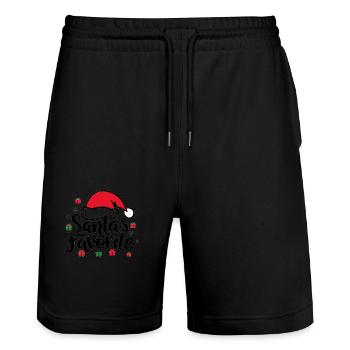 Santa's Favorite Santa Hat - Stanley/Stella Trainer Unisex Organic Jogging Shorts - black - Front - Nik (191cm) & Marisol (170cm)