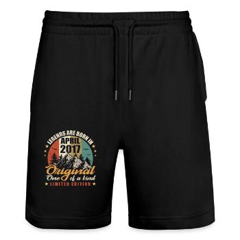 Original legends were born in April 2017 - Stanley/Stella Trainer Unisex Organic Jogging Shorts - black - Front - Nik (191cm) & Marisol (170cm)