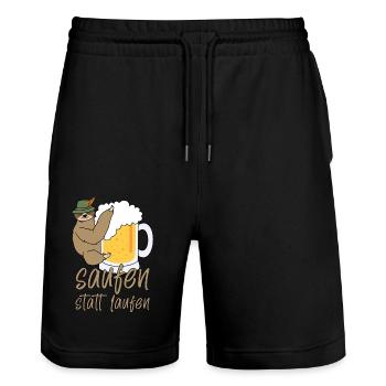 Saufen statt Laufen Faultier Bier Lustige Sprüche - Stanley/Stella Unisex Bio Joggingshorts Trainer  - Schwarz - Vorne - Nik (191cm) & Marisol (170cm)