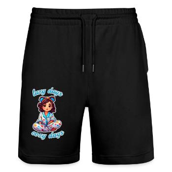 Anime girl in pajamas lazy days, cosy nights - Stanley/Stella Trainer Unisex Organic Jogging Shorts - black - Front - Nik (191cm) & Marisol (170cm)