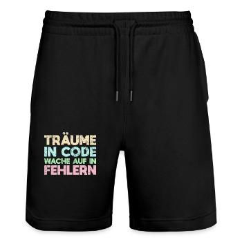 Träume In Code, Wache Auf In Fehlern - Stanley/Stella Unisex Bio Joggingshorts Trainer  - Schwarz - Vorne - Nik (191cm) & Marisol (170cm)