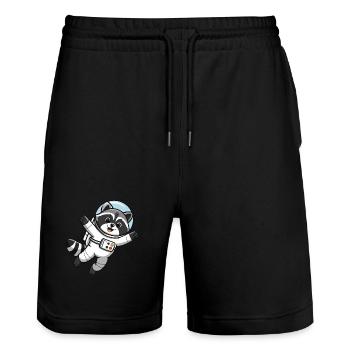 Astro Racoon - Space Astronaut - Stanley/Stella Unisex Bio Joggingshorts Trainer  - Schwarz - Vorne - Nik (191cm) & Marisol (170cm)