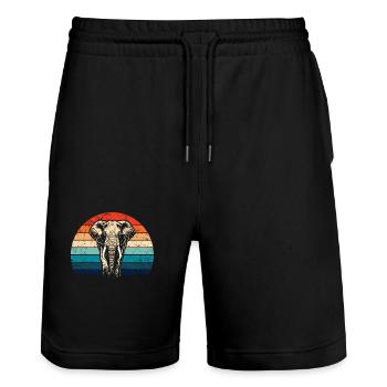 Elephant - big game, tusk, ivory sunset - Stanley/Stella Trainer Unisex Organic Jogging Shorts - black - Front - Nik (191cm) & Marisol (170cm)