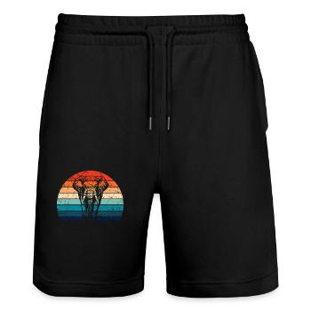 Elephant - big game, tusk, ivory sunset - Stanley/Stella Trainer Unisex Organic Jogging Shorts - black - Front - Nik (191cm) & Marisol (170cm)