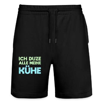 Ich Duze Alle Meine Kühe - Stanley/Stella Unisex Bio Joggingshorts Trainer  - Schwarz - Vorne - Nik (191cm) & Marisol (170cm)