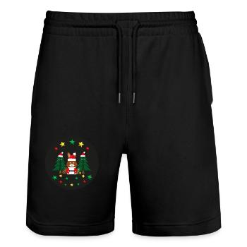 Nikolaus mit Weihnachtsbäumen und Sternen. - Stanley/Stella Unisex Bio Joggingshorts Trainer  - Schwarz - Vorne - Nik (191cm) & Marisol (170cm)