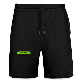 ich bin gern frech - Stanley/Stella Unisex Bio Joggingshorts Trainer  - Schwarz - Vorne - Nik (191cm) & Marisol (170cm)