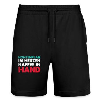 Kontenplan Im Herzen, Kaffee In Hand - Stanley/Stella Unisex Bio Joggingshorts Trainer  - Schwarz - Vorne - Nik (191cm) & Marisol (170cm)
