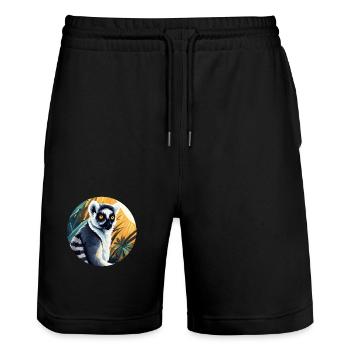 Lemur - Stanley/Stella Trainer Unisex Organic Jogging Shorts - black - Front - Nik (191cm) & Marisol (170cm)