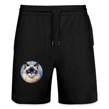 Ragdoll Katze - Stanley/Stella Unisex Bio Joggingshorts Trainer  - Schwarz - Vorne - Nik (191cm) & Marisol (170cm)