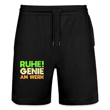 Ruhe! Genie Am Werk - Stanley/Stella Unisex Bio Joggingshorts Trainer  - Schwarz - Vorne - Nik (191cm) & Marisol (170cm)