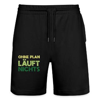 Ohne Plan Läuft Nichts - Stanley/Stella Unisex Bio Joggingshorts Trainer  - Schwarz - Vorne - Nik (191cm) & Marisol (170cm)