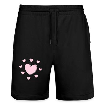 Cœur rose cadeau de la Saint-Valentin en cœur rose - Short de jogging bio TRAINER Stanley/Stella unisexe - noir - Devant - Nik (191cm) & Marisol (170cm)
