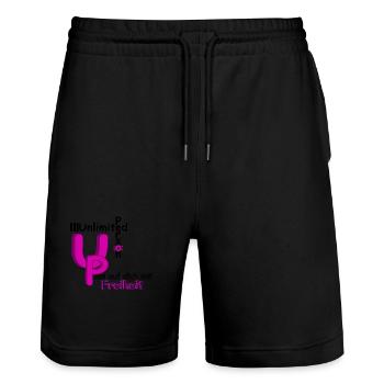 Pass auf dich auf Freiheit - Stanley/Stella Unisex Bio Joggingshorts Trainer  - Schwarz - Vorne - Nik (191cm) & Marisol (170cm)