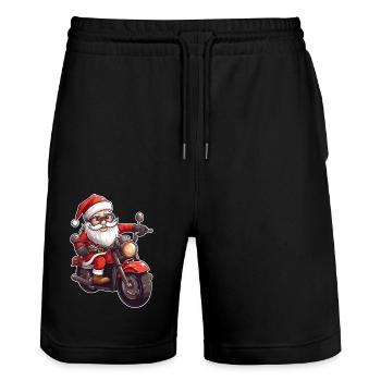Drôle de dessin animé du Père Noël à moto - Short de jogging bio TRAINER Stanley/Stella unisexe - noir - Devant - Nik (191cm) & Marisol (170cm)