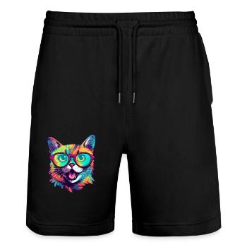 Verrückte Katze - Stanley/Stella Unisex Bio Joggingshorts Trainer  - Schwarz - Vorne - Nik (191cm) & Marisol (170cm)