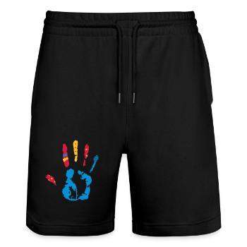 Une empreinte de la main coloré avec diverses - Short de jogging bio TRAINER Stanley/Stella unisexe - noir - Devant - Nik (191cm) & Marisol (170cm)