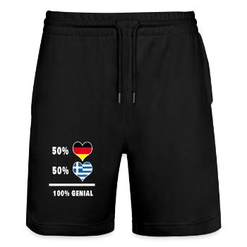 Deutschland und Griechenland Genial / Geschenk - Stanley/Stella Unisex Bio Joggingshorts Trainer  - Schwarz - Vorne - Nik (191cm) & Marisol (170cm)