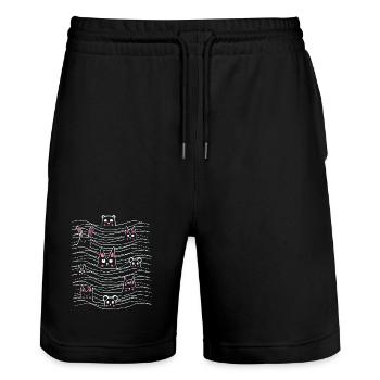 Katze - Maus - Hase - Bär - Zeichnung Illustration - Stanley/Stella Unisex Bio Joggingshorts Trainer  - Schwarz - Vorne - Nik (191cm) & Marisol (170cm)