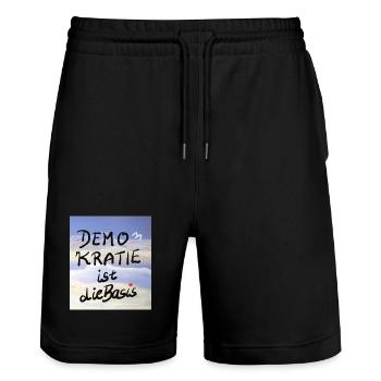 EG Menschen I Demokratie I Basis I Politik - Stanley/Stella Unisex Bio Joggingshorts Trainer  - Schwarz - Vorne - Nik (191cm) & Marisol (170cm)
