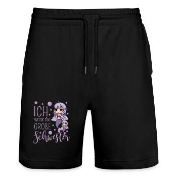 Ich werde eine große Schwester Meerjungfrau - Stanley/Stella Unisex Bio Joggingshorts Trainer  - Schwarz - Vorne - Nik (191cm) & Marisol (170cm)