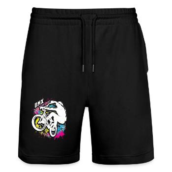 Farbenfrohes Bmx Fahrrad - Buntes Bmx Rad - Stanley/Stella Unisex Bio Joggingshorts Trainer  - Schwarz - Vorne - Nik (191cm) & Marisol (170cm)