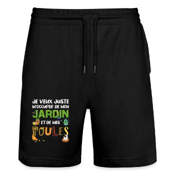 Mon Jardin et mes Poules Humour Cadeau Jardinier - Short de jogging bio TRAINER Stanley/Stella unisexe - noir - Devant - Nik (191cm) & Marisol (170cm)