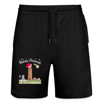 Weihnachten Leuchtturm Staberhuk Fehmarn, Wolf - Stanley/Stella Unisex Bio Joggingshorts Trainer  - Schwarz - Vorne - Nik (191cm) & Marisol (170cm)