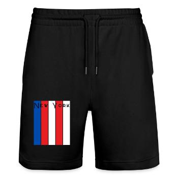 New York Striped Wordmark - Stanley/Stella Trainer Unisex Organic Jogging Shorts - black - Front - Nik (191cm) & Marisol (170cm)