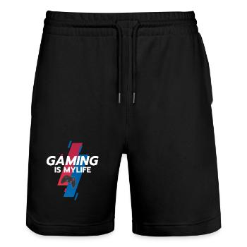 Gaming ist mein Leben - Stanley/Stella Unisex Bio Joggingshorts Trainer  - Schwarz - Vorne - Nik (191cm) & Marisol (170cm)