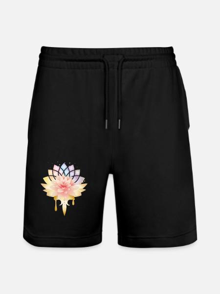 Lotus med gyldne blomster symbol i pastelfarver - Stanley/Stella Trainer økologiske unisex joggingshorts - sort