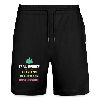 Trail Runner - Intrépide. Implacable. Imparable. - Short de jogging bio TRAINER Stanley/Stella unisexe - noir - Devant - Nik (191cm) & Marisol (170cm)