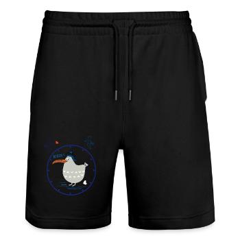 Moin, maritim, Möwe - Stanley/Stella Unisex Bio Joggingshorts Trainer  - Schwarz - Vorne - Nik (191cm) & Marisol (170cm)