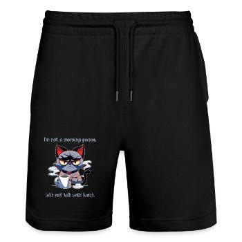 Not a Morning Person Coffee Cat Saying - Stanley/Stella Trainer Unisex Organic Jogging Shorts - black - Front - Nik (191cm) & Marisol (170cm)
